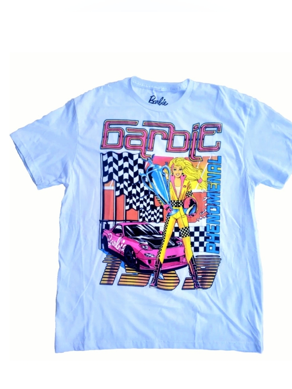 NEW Mattel 2023 Barbie “Phenomenal 1959” Hot Pink Race Car Size L TShirt NWOT